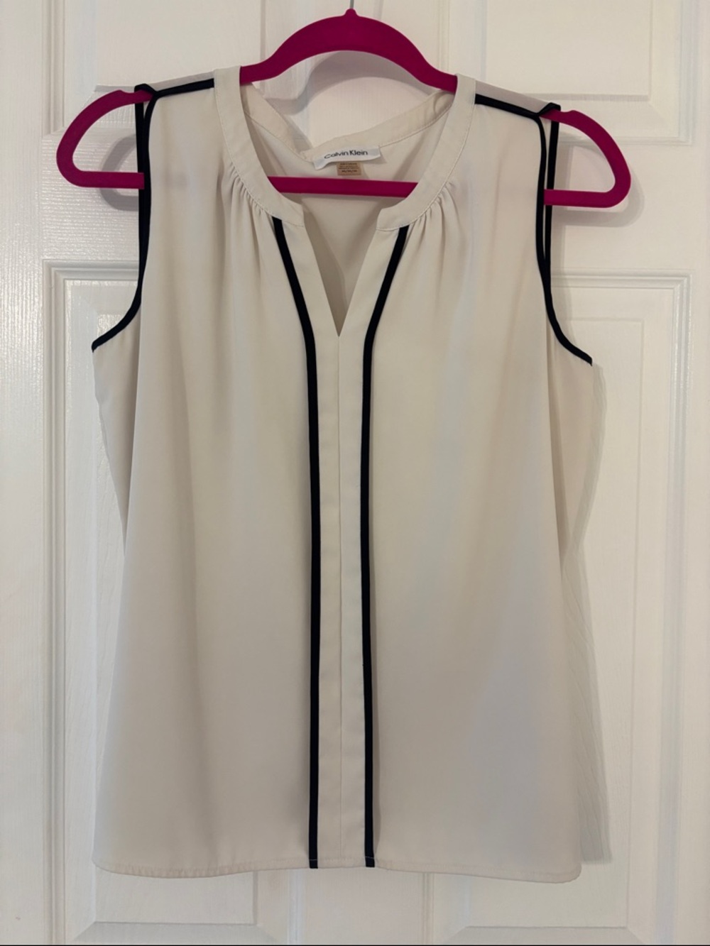 Calvin Klein Cream Sleeveless Camisole with Black Piping